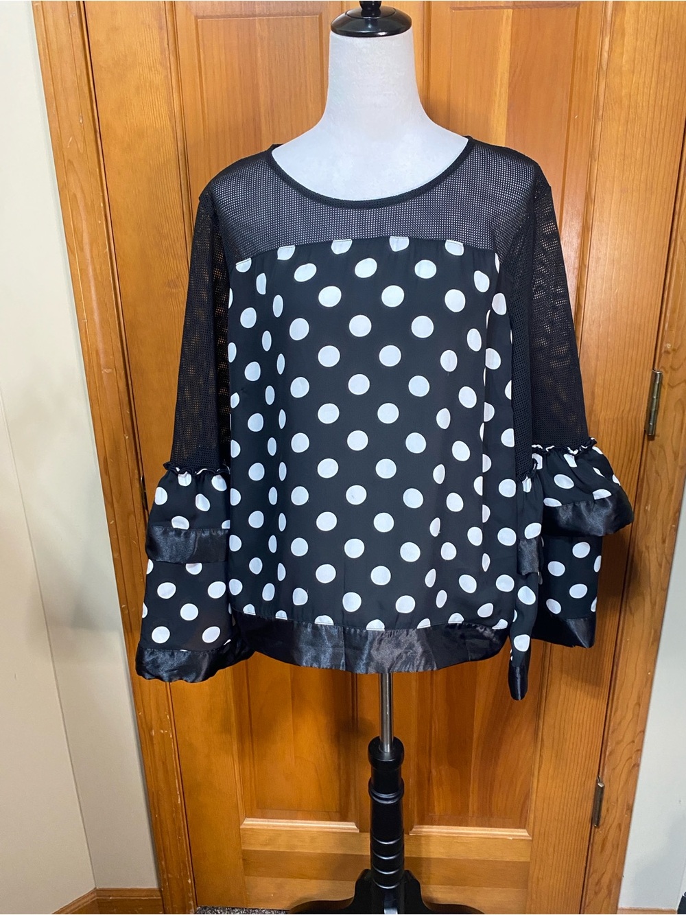 Ashley Stewart Plus Size Polka Dot Ruffle Sleeve Top - Picture 2 of 5